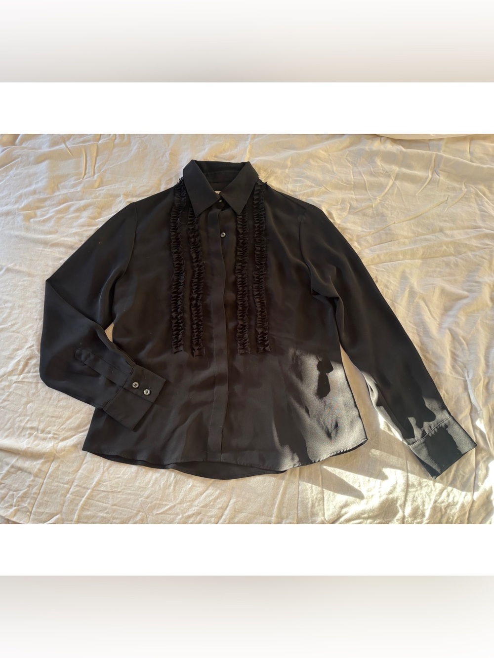 Nine West Black Polyester Blouse with Ruffled Detailing